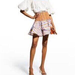 NWOT [$590] Silvia Tcherassi Scatto Stripe Embroidered Tiered Ruffle Mini Skirt
